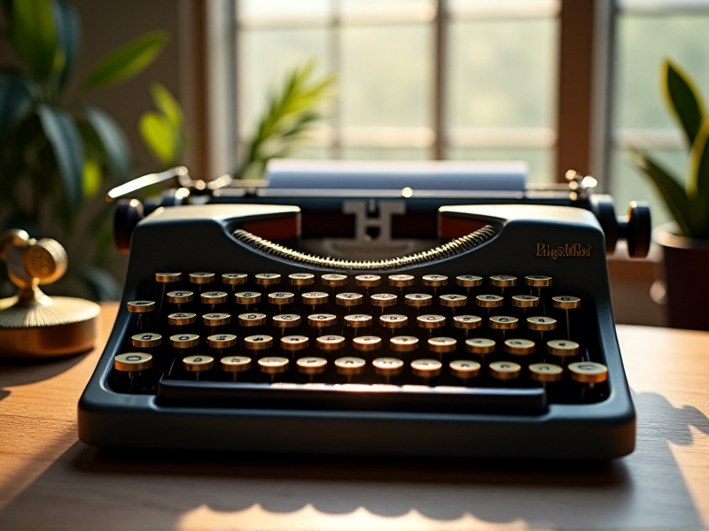 A detailed image of a typewriter with durable keycaps, highlighting the texture and shine of the material under bright, natural light, emphasizing their robust and long-lasting nature.